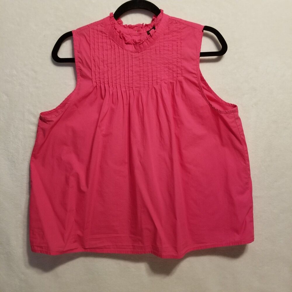 J Crew L Top Pink Cotton Poplin Pintuck Pleats Button Back Preppy Feminine Boho